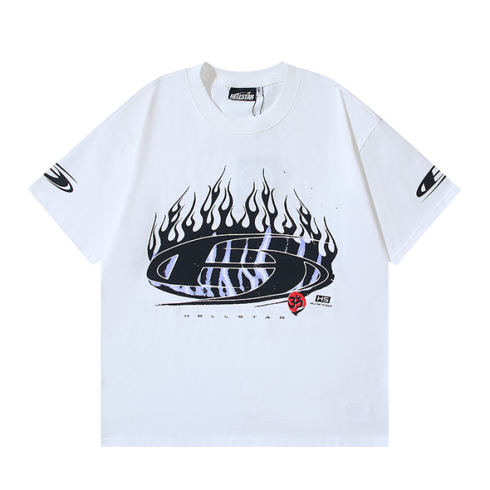 Distressed Purple Stripe Oval Flame Logo Double Printed Oversized Tee 29287264