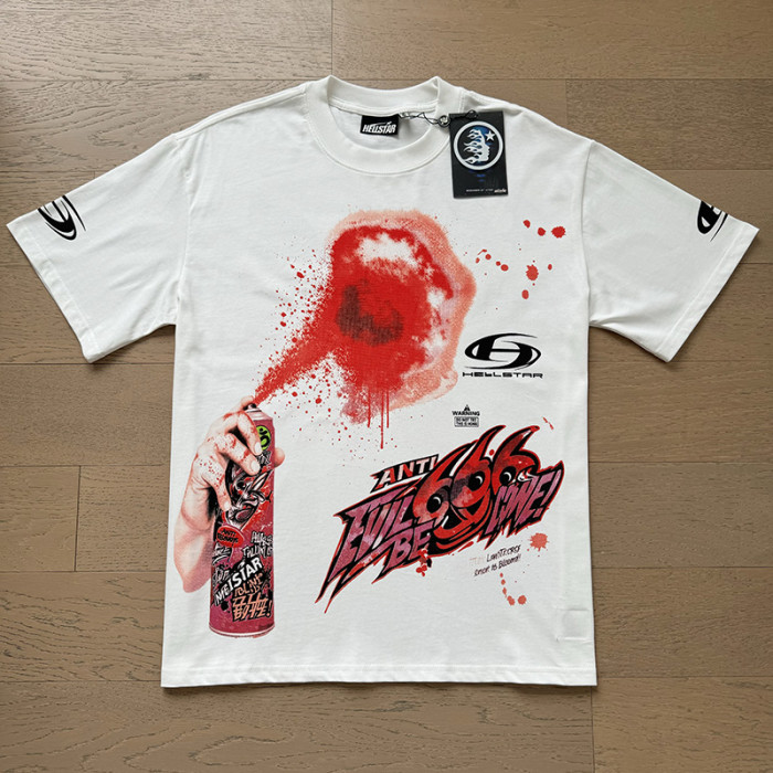 High Street Graffiti Spray Paint Can Red Splash Anti Evil 666 Letter Print Oversized Tee 29287266