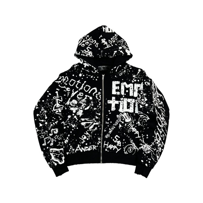 All Over White Paint Splatter Graffiti Emotion Letter Full Zip Oversized Hoodie 3 colors 29287194