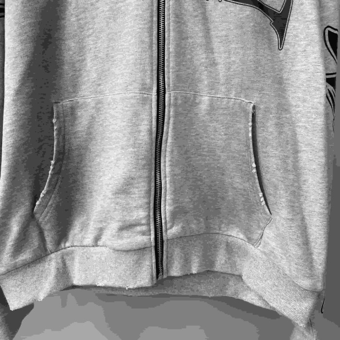 Distressed Slash Detail Gothic Spike Letter Front Back & Sleeve Print Full Zip Oversized Hoodie 29287186
