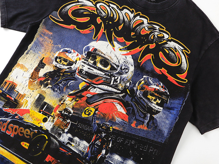 Graffiti Font F1 Race Driver & Race Car Out Of Many One Bold Text Double Printed Tee 29287353