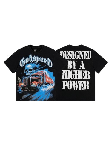 Western Desert Semi Truck Skull Gothic Script Higher Power Slogan Double Sided Print Tee 29287429