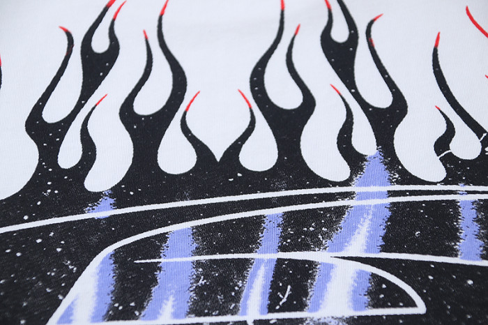 Distressed Purple Stripe Oval Flame Logo Double Printed Oversized Tee 29287264