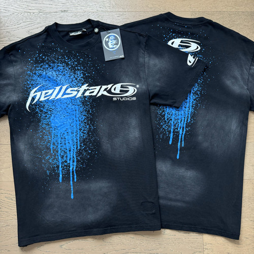 Script Logo Blue Paint Splatter Drip Double Sided Print Oversized Tee 29287283