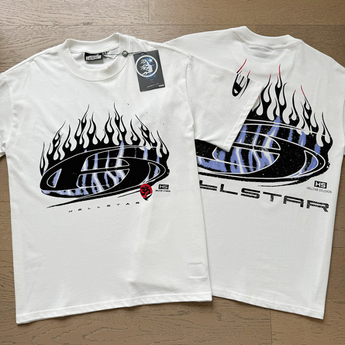 Distressed Purple Stripe Oval Flame Logo Double Printed Oversized Tee 29287264