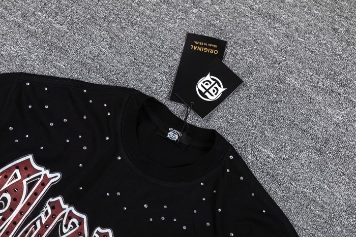 Dark High Street Neck Rhinestone Cross Silhouette Slogan Double Sided Print T-Shirt 29287062