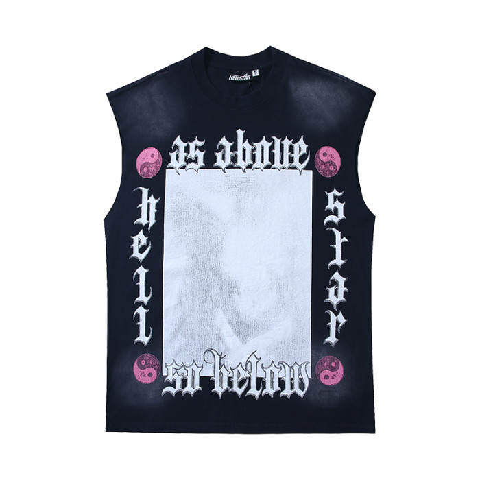 Gothic Letter Pink Yin Yang Religious Figure Double Sided Print Sleeveless Tank Top 29287307