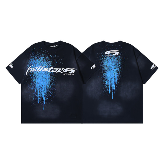 Script Logo Blue Paint Splatter Drip Double Sided Print Oversized Tee 29287283