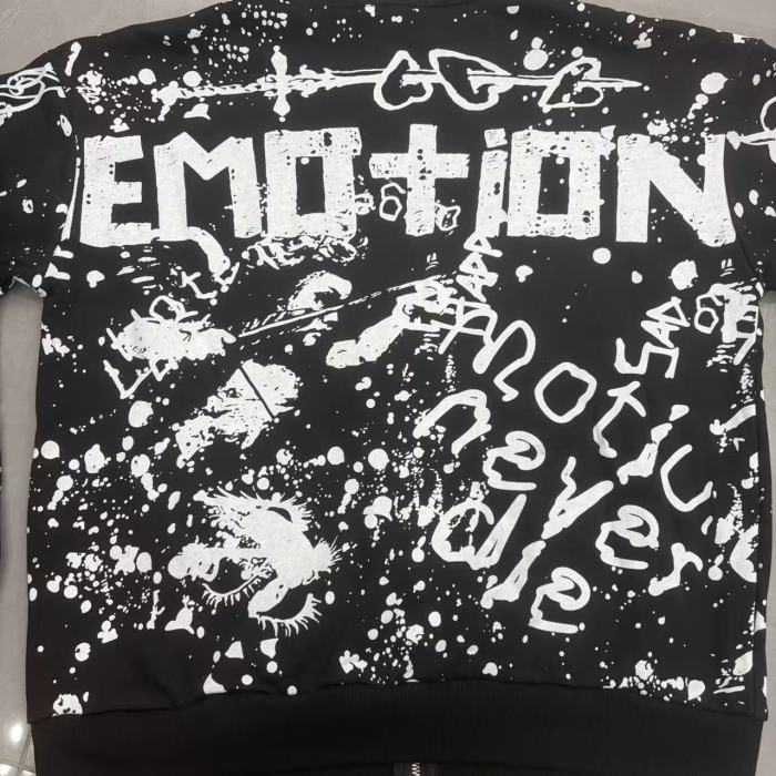 All Over White Paint Splatter Graffiti Emotion Letter Full Zip Oversized Hoodie 3 colors 29287194
