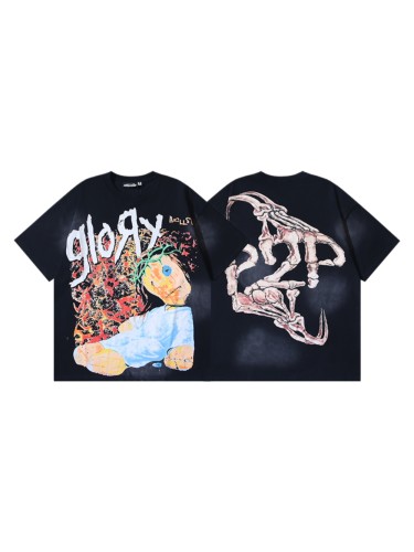 High Street Glory Letter Rag Doll Portrait Back Skeleton Claw Double Sided Print Oversized Tee 29287272