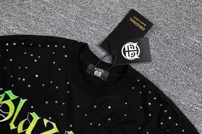 Dark High Street Rhinestone Neck Gradient Skeleton Tree Double Sided Print Oversized T-Shirt 29287053