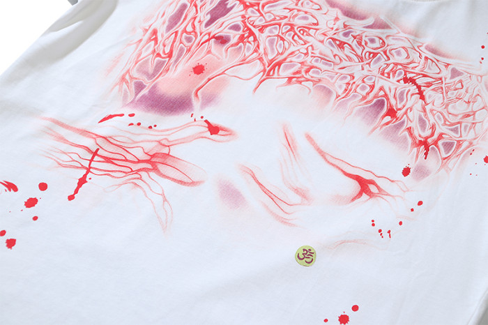 Red Blood Vessel Splatter Texture Abstract Face Double Sided Print Tee 29287245