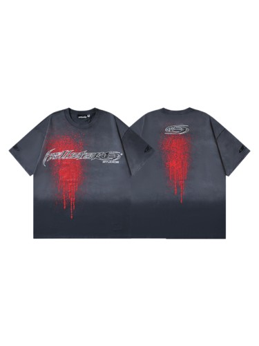Jagged Script Logo Red Blood Splatter Drip Double Sided Print Print Oversized Tee 29287292