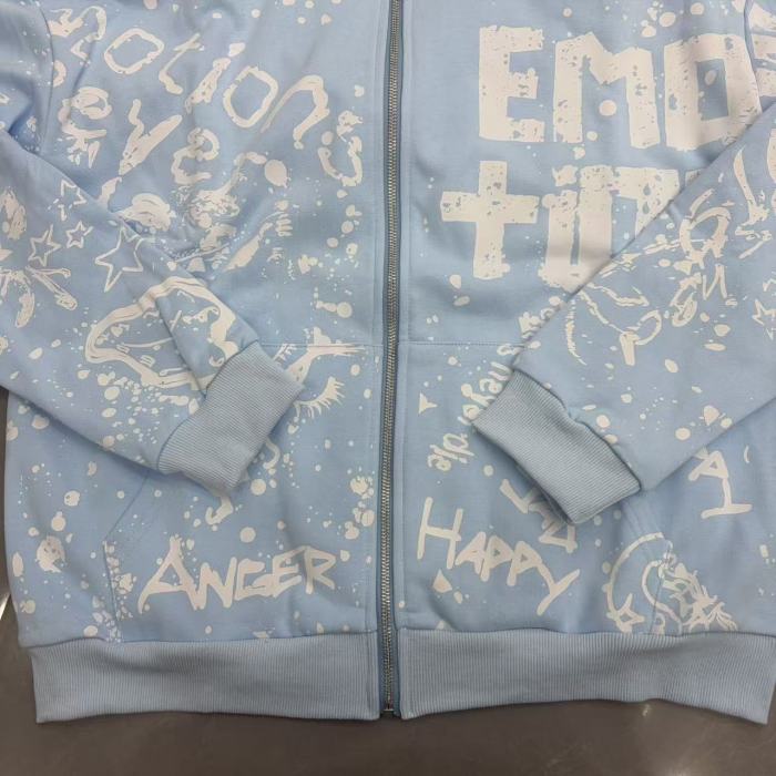 All Over White Paint Splatter Graffiti Emotion Letter Full Zip Oversized Hoodie 3 colors 29287194