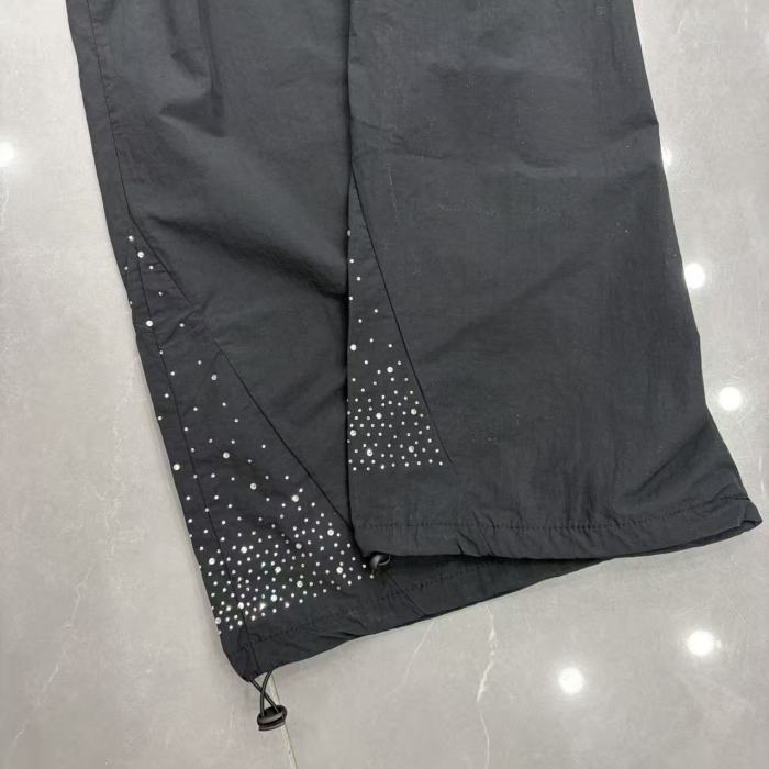 Rhinestone Panel Cross Graphic Stand Collar Windbreaker Jacket &Wide Leg Parachute Pants Set 29287107
