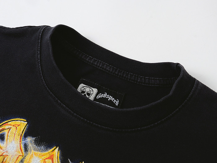Shooting Star Liberty Skull Starry Sky Gradient Red Gold GS Logo Double Sided Print Tee 29287412