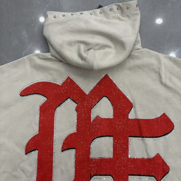 Light Gray Rhinestone Trim Cupid Print Front Back Chinese Character Full Zip Oversized Hoodie 29287183