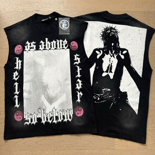 Gothic Letter Pink Yin Yang Religious Figure Double Sided Print Sleeveless Tank Top 29287307