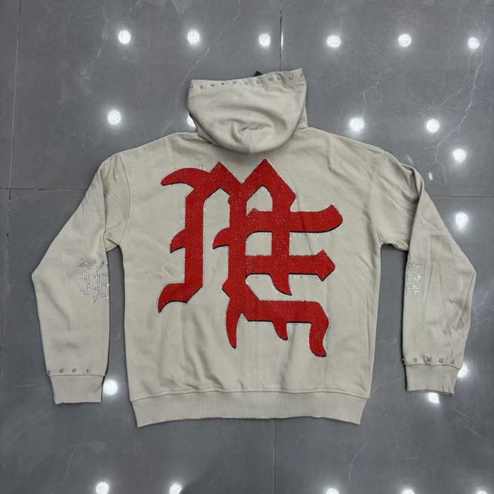 Light Gray Rhinestone Trim Cupid Print Front Back Chinese Character Full Zip Oversized Hoodie 29287183