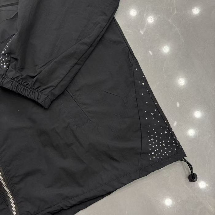 Rhinestone Panel Cross Graphic Stand Collar Windbreaker Jacket &Wide Leg Parachute Pants Set 29287107