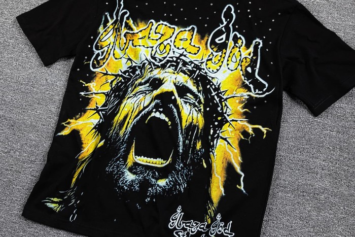 Neck Rhinestone Thorn Crown Jesus Lightning Graphic Double Sided Print T-Shirt 2 colors 29287070