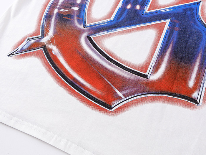 Script Letter Highway Driving Figure Gradient Blue Red GS Logo Double Printed Tee 29287468