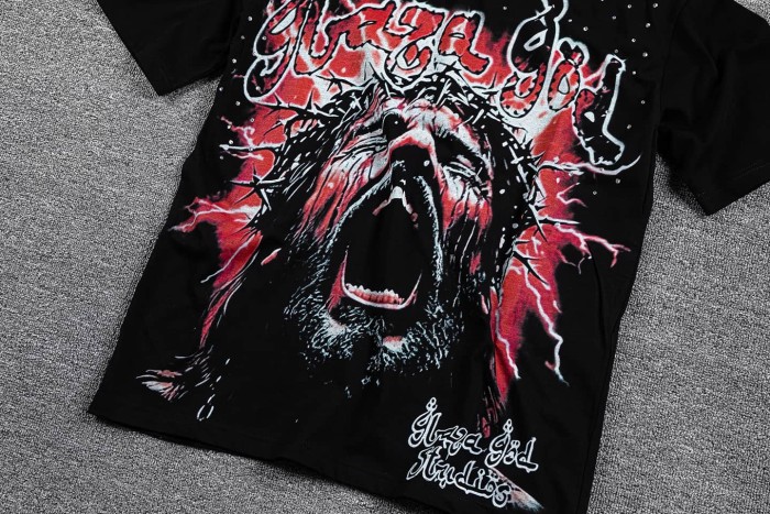Neck Rhinestone Thorn Crown Jesus Lightning Graphic Double Sided Print T-Shirt 2 colors 29287070
