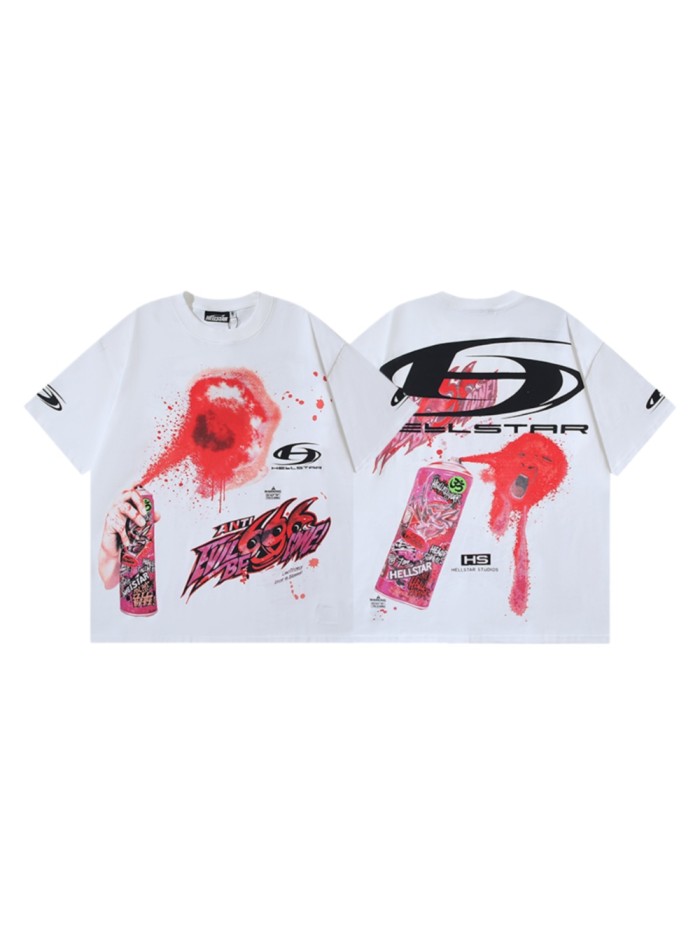 High Street Graffiti Spray Paint Can Red Splash Anti Evil 666 Letter Print Oversized Tee 29287266