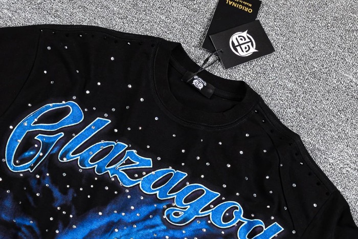 Neck Rhinestone Galaxy Stargazing Figure Logo Double Sided Print T-Shirt 29287076