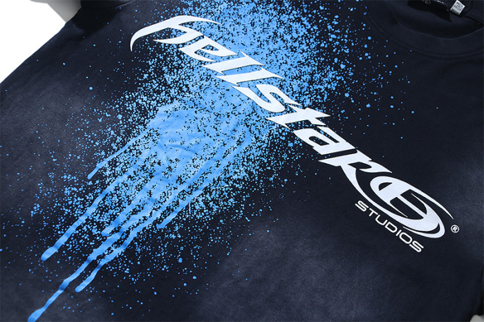 Script Logo Blue Paint Splatter Drip Double Sided Print Oversized Tee 29287283