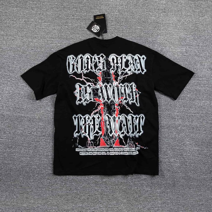 Neck Rhinestone Thorn Crown Jesus Lightning Graphic Double Sided Print T-Shirt 2 colors 29287070