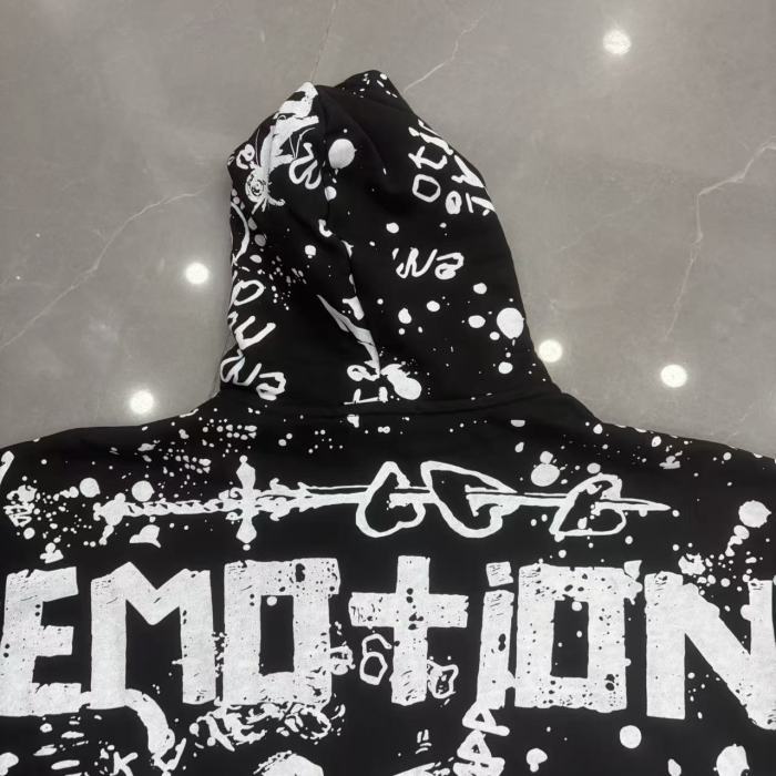All Over White Paint Splatter Graffiti Emotion Letter Full Zip Oversized Hoodie 3 colors 29287194