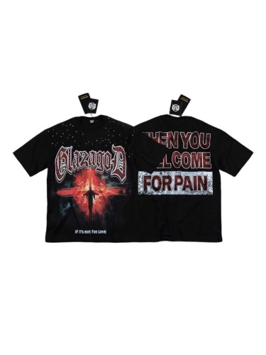 Dark High Street Neck Rhinestone Cross Silhouette Slogan Double Sided Print T-Shirt 29287062