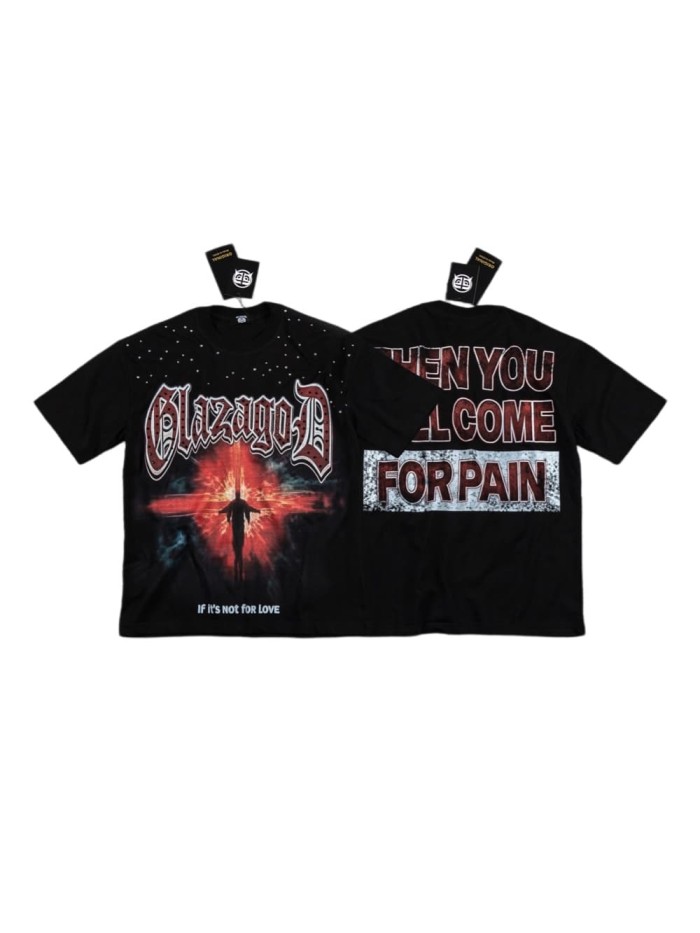 Dark High Street Neck Rhinestone Cross Silhouette Slogan Double Sided Print T-Shirt 29287062