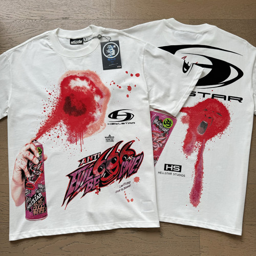 High Street Graffiti Spray Paint Can Red Splash Anti Evil 666 Letter Print Oversized Tee 29287266