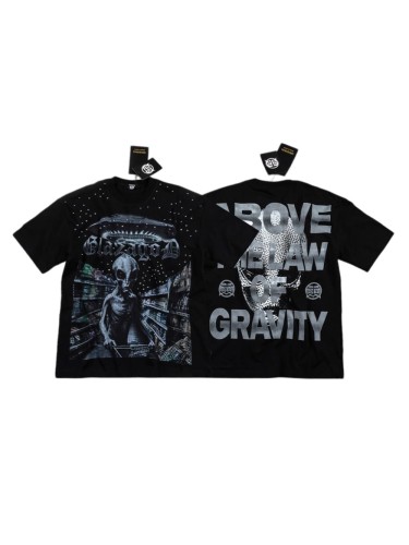 Neck Rhinestone Alien UFO Supermarket Graphic Double Sided Print Oversized T-Shirt 29287058