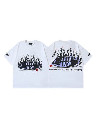 Distressed Purple Stripe Oval Flame Logo Double Printed Oversized Tee 29287264