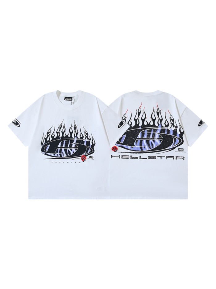 Distressed Purple Stripe Oval Flame Logo Double Printed Oversized Tee 29287264