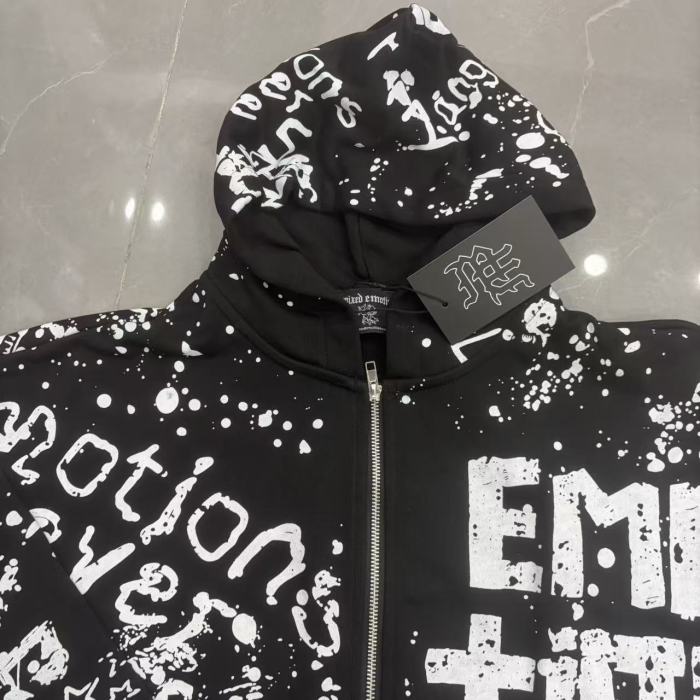 All Over White Paint Splatter Graffiti Emotion Letter Full Zip Oversized Hoodie 3 colors 29287194
