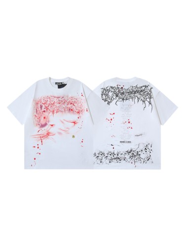 Red Blood Vessel Splatter Texture Abstract Face Double Sided Print Tee 29287245