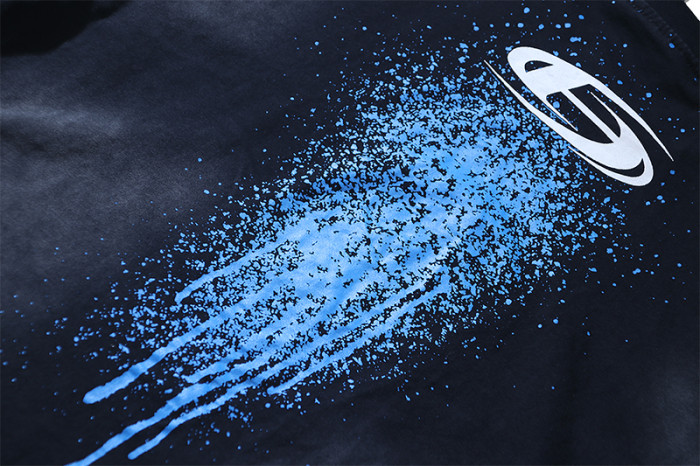 Script Logo Blue Paint Splatter Drip Double Sided Print Oversized Tee 29287283