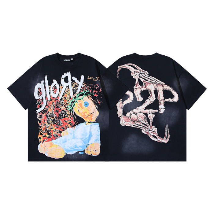 High Street Glory Letter Rag Doll Portrait Back Skeleton Claw Double Sided Print Oversized Tee 29287272