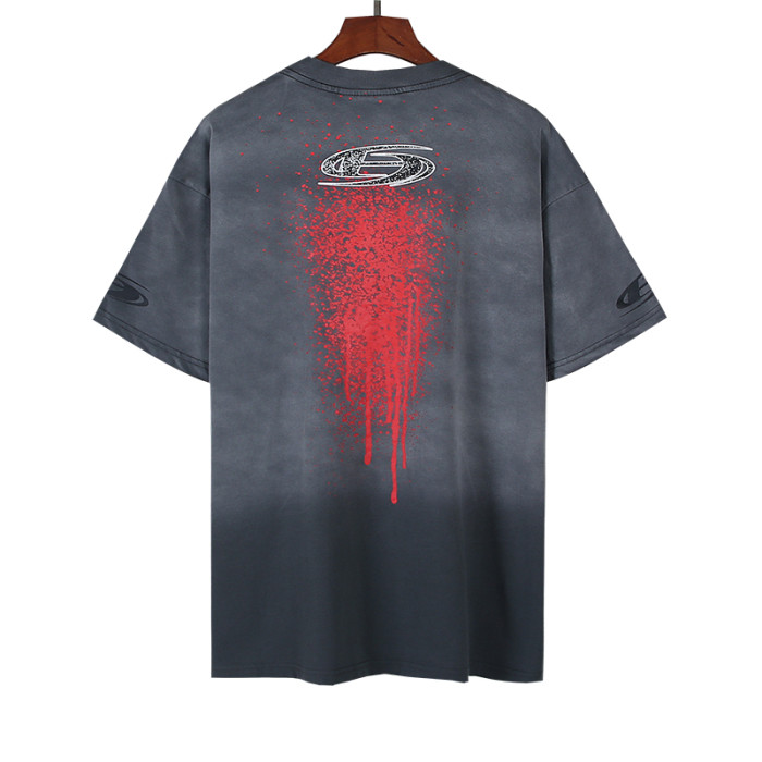 Jagged Script Logo Red Blood Splatter Drip Double Sided Print Print Oversized Tee 29287292