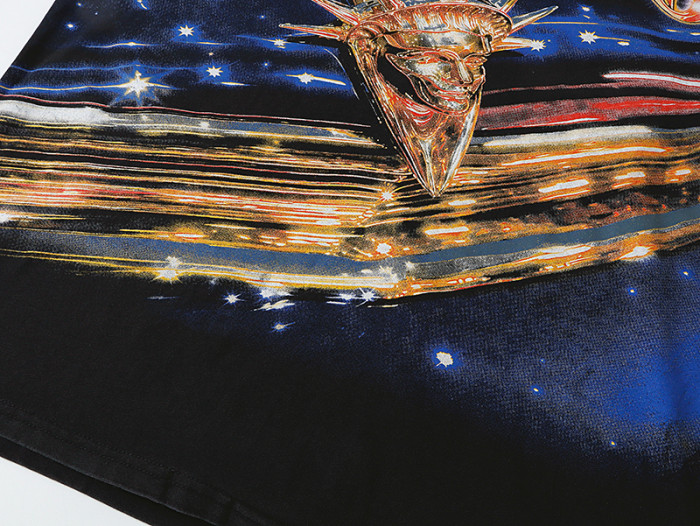 Shooting Star Liberty Skull Starry Sky Gradient Red Gold GS Logo Double Sided Print Tee 29287412