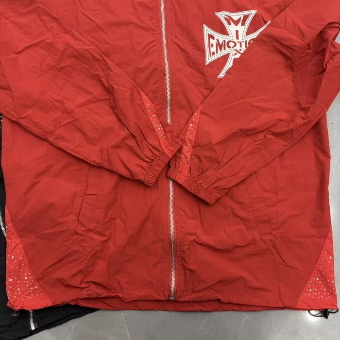 Rhinestone Panel Cross Graphic Stand Collar Windbreaker Jacket &Wide Leg Parachute Pants Set 29287107
