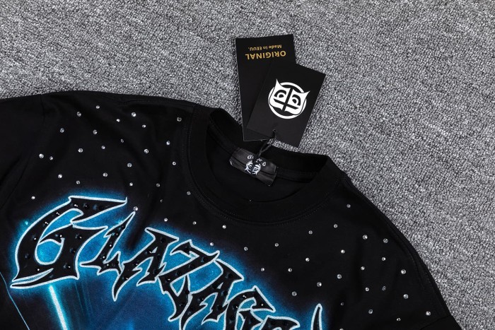 High Street Neck Rhinestone Night Highway Car Graphic Double Sided Print Oversized T-Shirt 29287057