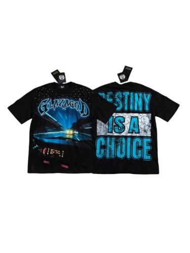 High Street Neck Rhinestone Night Highway Car Graphic Double Sided Print Oversized T-Shirt 29287057
