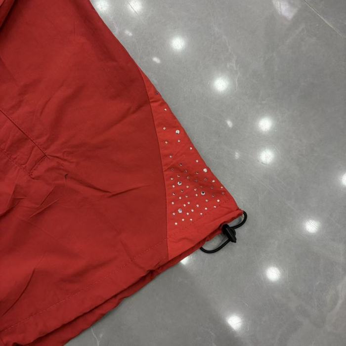 Rhinestone Panel Cross Graphic Stand Collar Windbreaker Jacket &Wide Leg Parachute Pants Set 29287107