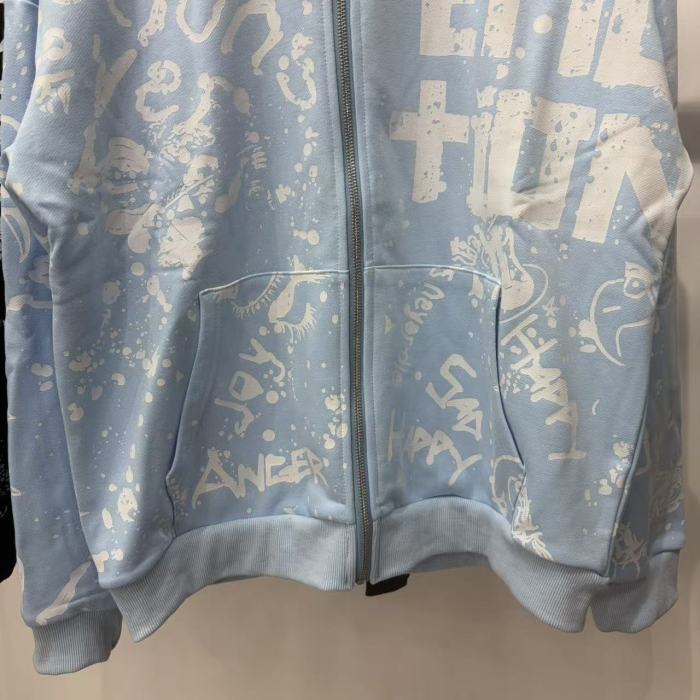All Over White Paint Splatter Graffiti Emotion Letter Full Zip Oversized Hoodie 3 colors 29287194