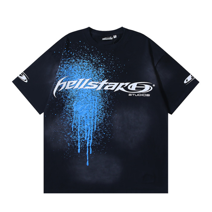 Script Logo Blue Paint Splatter Drip Double Sided Print Oversized Tee 29287283